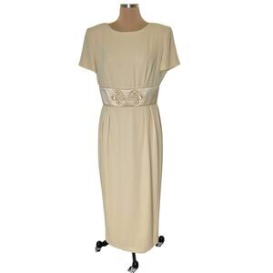 Donna Morgan Maxi Dress Size 12 Mother of Bride Formal Cocktail Dinner Beige